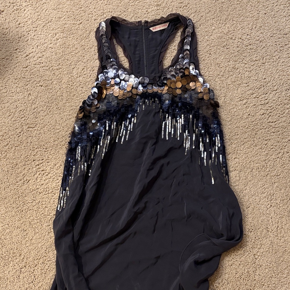 Rebecca Taylor Black Sequin Racerback Dress